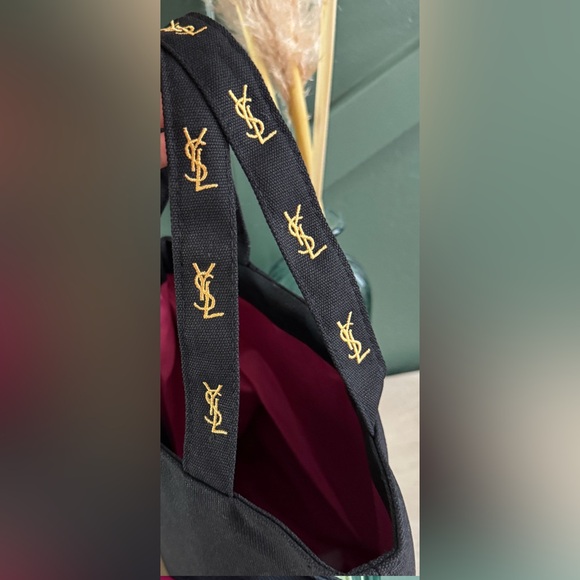 Yves Saint Laurent YSL Tote Bag Black Gold Embroidery Logo New - Picture 2 of 4